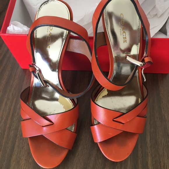 Coach Shoes - Orange Coach strappy heels - size 8 M